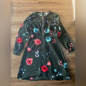 LOFT Floral Green Dress with Red and Blue Accents